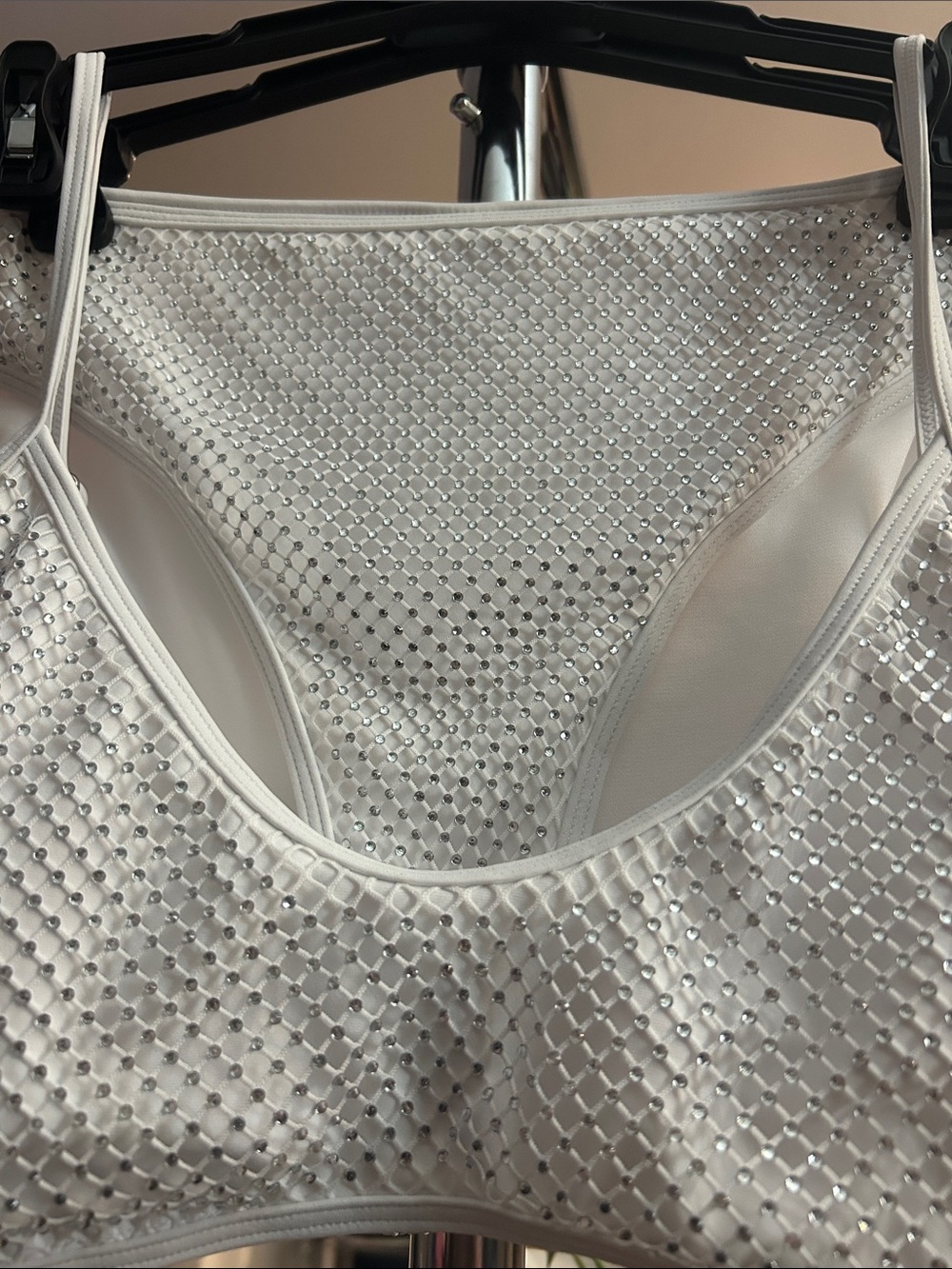 NWT 2 Piece Set Bright White Bikini Faux Rhinestone Net - Size XL No Boundaries
